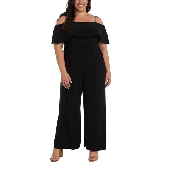 R&M Richards Pants - R&M Richards Womens Embellished Wide-Leg Cold-Shoulder Jumpsuit Plus Size 18 W.
